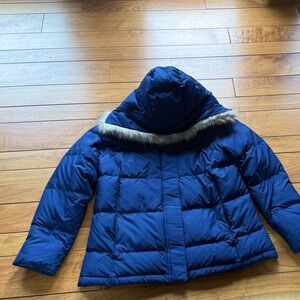L.L. Bean Navy Puffer Jacket with Faux Fur Hood